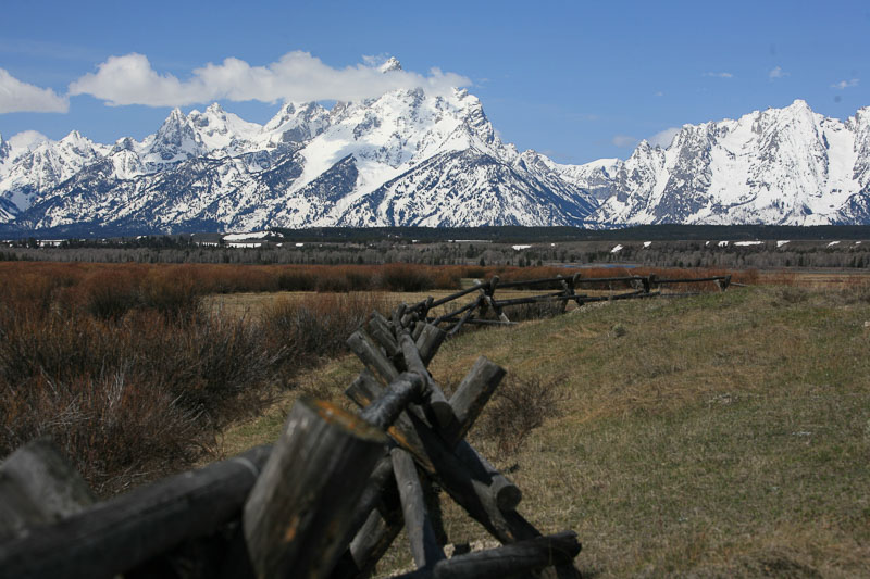 a view of the snow covered Tetons